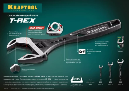 Ключ разводной силовой KRAFTOOL T-REX 27254-30 купить в Сургуте