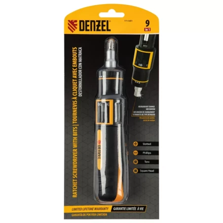 Отвертка реверсивная с револьверным механизмом Denzel 7711601, 11 шт, сталь S2 купить в Сургуте