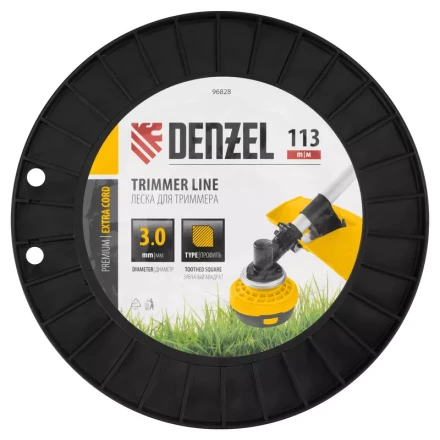 Леска для триммера двухкомпонентная зубчатый квадрат, 3,0мм х 113м, на DIN кат. EXTRA CORD// Denzel 96828 купить в Сургуте