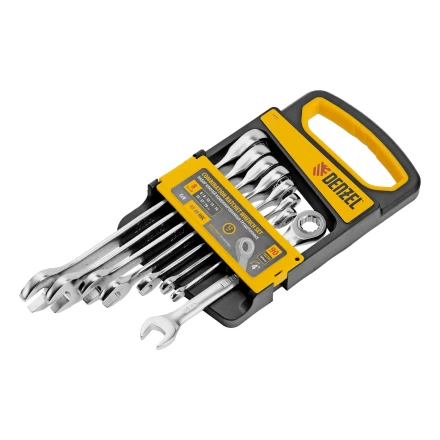 Набор ключей комбинированных трещоточных 6-19 мм, 8 шт., CrV, матовый хром// Denzel 14721 купить в Сургуте