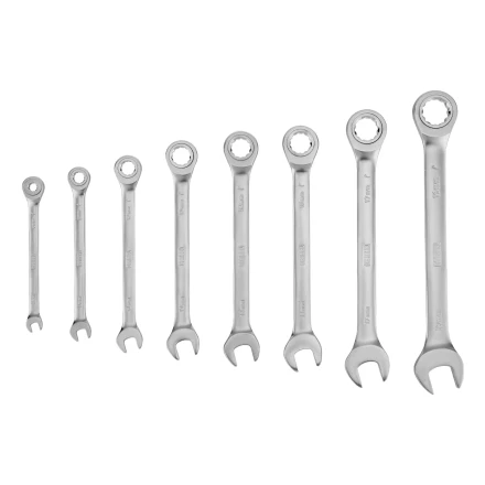 Набор ключей комбинированных трещоточных 6-19 мм, 8 шт., CrV, матовый хром// Denzel 14721 купить в Сургуте