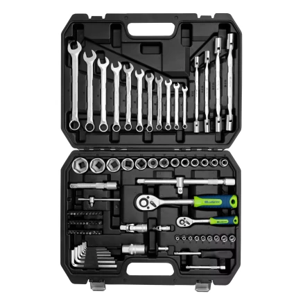 Набор инструментов Сибртех 13396 , 1/2&quot;, 1/4&quot;, пластиковый кейс 89 предметов купить в Сургуте