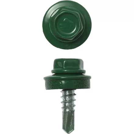 Саморезы ЗУБР &quot;ПРОФЕССИОНАЛ&quot; окраш., RAL 6002 зелен. лист, для крепл. кров. матер. к металл. констр., 5.5x19мм, 500шт 4-300315-55-019-6002 купить в Сургуте