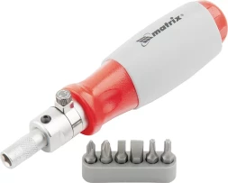 Отвертка реверсивная, силовой элемент под ключ, набор бит, CrV, 6 шт MATRIX 11549