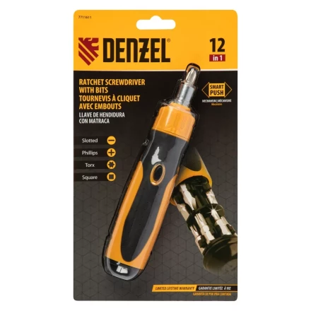 Отвертка реверсивная Denzel 7711611, механизм SmartPush 12 шт, S2 купить в Сургуте