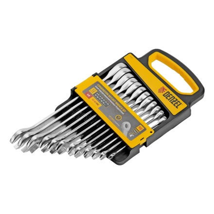 Набор ключей комбинированных трещоточных 6-19 мм, 12 шт., CrV, матовый хром// Denzel 14722 купить в Сургуте