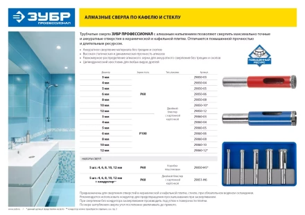 Сверло ЗУБР алмазное трубчатое по стеклу, зерно 100, 3мм 29860-03 купить в Сургуте