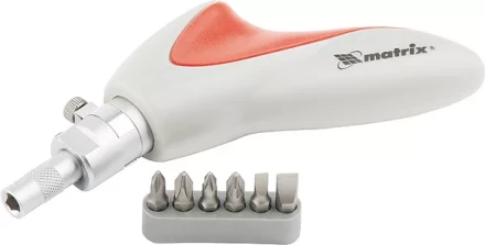 Отвертка реверсивная, пистолетного типа, силовой элемент под ключ, набор бит, CrV, 6 шт MATRIX 11550 купить в Сургуте