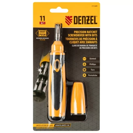 Отвертка реверсивная Denzel 7711609, механизм SmartPush mini 11 шт, CrMo купить в Сургуте