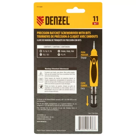 Отвертка реверсивная Denzel 7711609, механизм SmartPush mini 11 шт, CrMo купить в Сургуте
