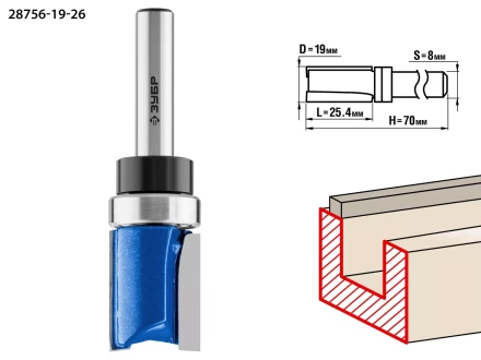 ЗУБР 19 x 26 мм, хвостовик 8 мм, фреза пазовая прямая с верхним подшипником, Профессионал (28756-19-26) купить в Сургуте
