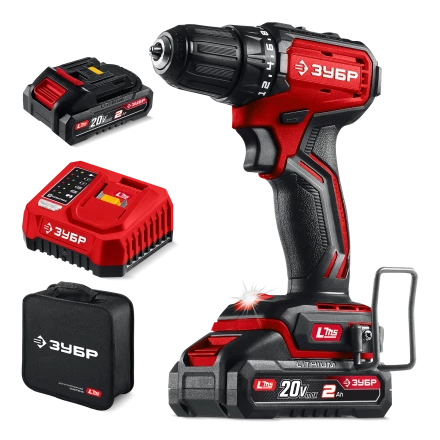 ЗУБР 20 В, 45 Нм, 2 АКБ LMS (2 Ач), бесщеточная дрель-шуруповерт, сумка (ДБ-45-22) купить в Сургуте