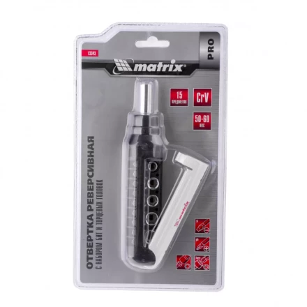 Отвертка реверсивная с набором бит и торцевых головок 15 шт CrV Matrix Pro 13343 купить в Сургуте