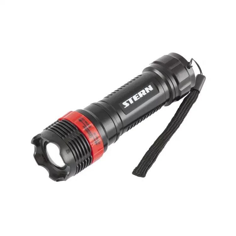 Фонарь бытовой пластик 1W LED ремешок зум 3 режима 100% - 50% - стробоскоп 3хААА Stern 90570 купить в Сургуте