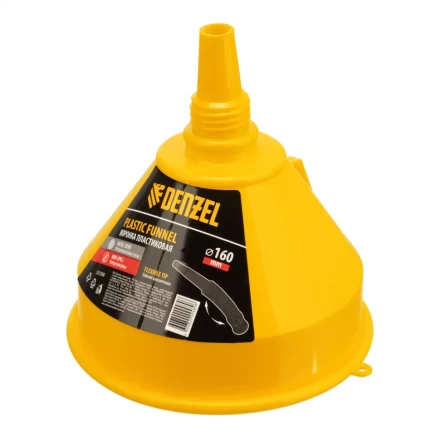 Воронка пластиковая 160 мм с металлическим ситом, непроливайкой и гибким наконечником Denzel 537208 купить в Сургуте