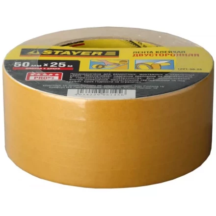 Двухсторонняя клейкая лента на полипропиленовой основе, STAYER 1221-50-25, 50мм х 25м 1221-50-25 купить в Сургуте