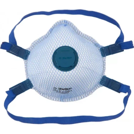 Полумаска фильтрующая ЗУБР &quot;ЭКСПЕРТ&quot; коническая, с внешней сеткой, с клапаном, многослойная, класс защиты FFP3 11160-3 купить в Сургуте