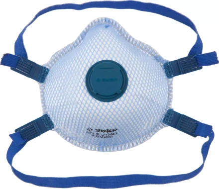 Полумаска фильтрующая ЗУБР &quot;ЭКСПЕРТ&quot; коническая, с внешней сеткой, с клапаном, многослойная, класс защиты FFP3 11160-3 купить в Сургуте