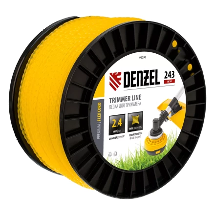 Леска для триммера витой квадрат, 2,4мм х 243м, на DIN катушке FLEX CORD// Denzel 96298 купить в Сургуте