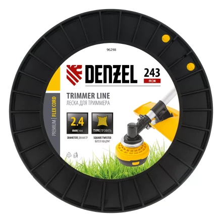 Леска для триммера витой квадрат, 2,4мм х 243м, на DIN катушке FLEX CORD// Denzel 96298 купить в Сургуте