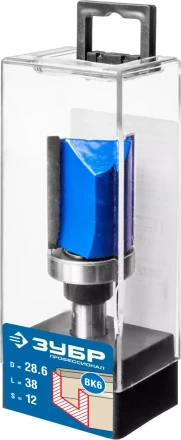ЗУБР 28.6 x 38 мм, хвостовик 12 мм, фреза пазовая прямая с верхним подшипником, Профессионал (28756-28.6-38-12) купить в Сургуте