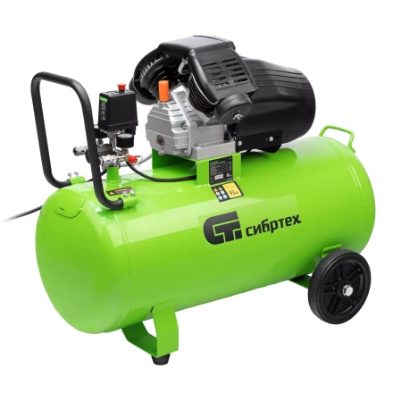 Компрессор воздушный Сибртех КК-2200/100 58009, 2,2 кВт, 350 л/мин, 100 л, прямой привод, масляный купить в Сургуте
