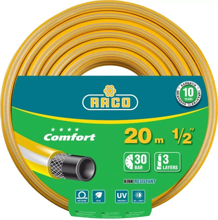 Шланг RACO &quot;COMFORT&quot; поливочный, 30атм., армированный, 3-х слойный, 1/2&quot;х20м 40303-1/2-20 купить в Сургуте