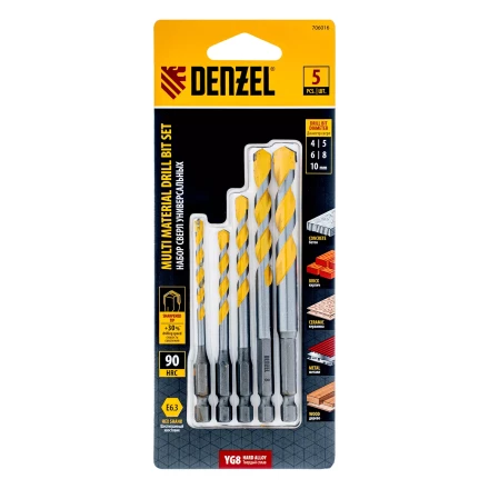 Набор сверл универсальных, Multi cut, 4-10 мм, 5 шт Denzel 706016 купить в Сургуте