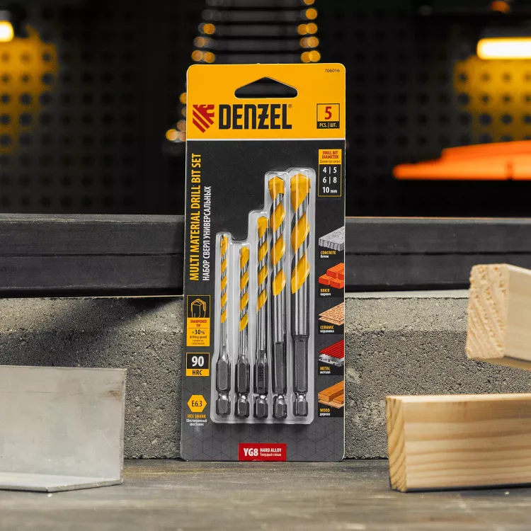 Набор сверл универсальных, Multi cut, 4-10 мм, 5 шт Denzel 706016 купить в Сургуте