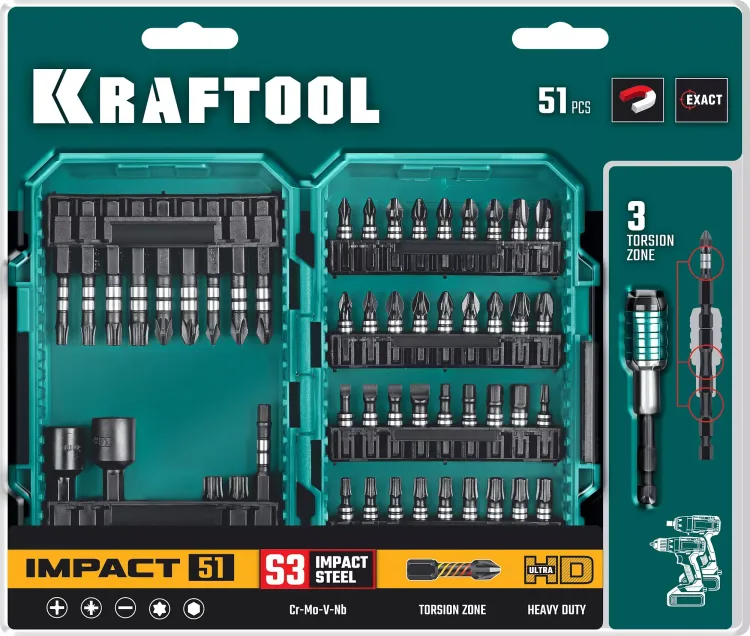 Набор ударных торсионных бит KRAFTOOL Impact, Cr-Mo-V-Nb сталь 26066-H51 купить в Сургуте