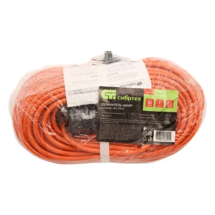 Удлинитель-шнур силовой Сибртех 30 м, 6А, тип УХз6, ПВС, 1 розетка без заземления 95813 купить в Сургуте