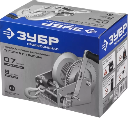 Лебедка ручная барабанная ЗУБР &quot;ПРОФЕССИОНАЛ&quot;, тяговая, тросовая, 0,7т, 8м 43113-0.7_z01 купить в Сургуте