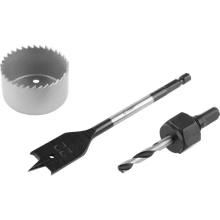 Набор ЗУБР &quot;ЭКСПЕРТ&quot; для врезки замков, коронка по дереву 48мм, державка с центр. сверлом, перьевое сверло 22мм, 3 пред 2954-48-H3_z01 купить в Сургуте