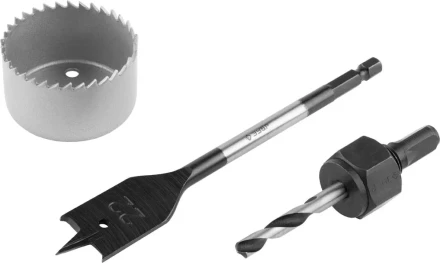 Набор ЗУБР &quot;ЭКСПЕРТ&quot; для врезки замков, коронка по дереву 48мм, державка с центр. сверлом, перьевое сверло 22мм, 3 пред 2954-48-H3_z01 купить в Сургуте