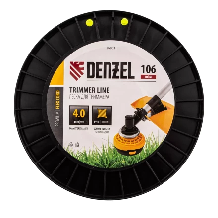 Леска для триммера витой квадрат, 4,0мм х 106м, на DIN катушке FLEX CORD// Denzel 96803 купить в Сургуте