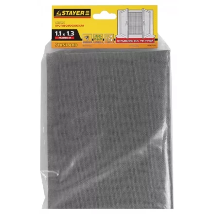 Сетка STAYER &quot;STANDARD&quot; противомоскитная, для окон, в индивидуальной упаковке, стекловолокно+ПВХ, серая, 1,1 х 1,3м 12516-11-13 купить в Сургуте