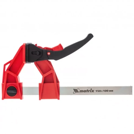 Струбцина реечная быстрозажимная усиленная пластиковый корпус рычажно-храповой механизм 150 х 100 х 306 мм штанга 5 х 22 мм Matrix 20725 купить в Сургуте