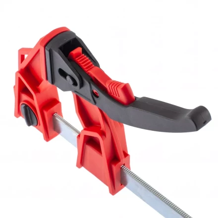 Струбцина реечная быстрозажимная усиленная пластиковый корпус рычажно-храповой механизм 150 х 100 х 306 мм штанга 5 х 22 мм Matrix 20725 купить в Сургуте