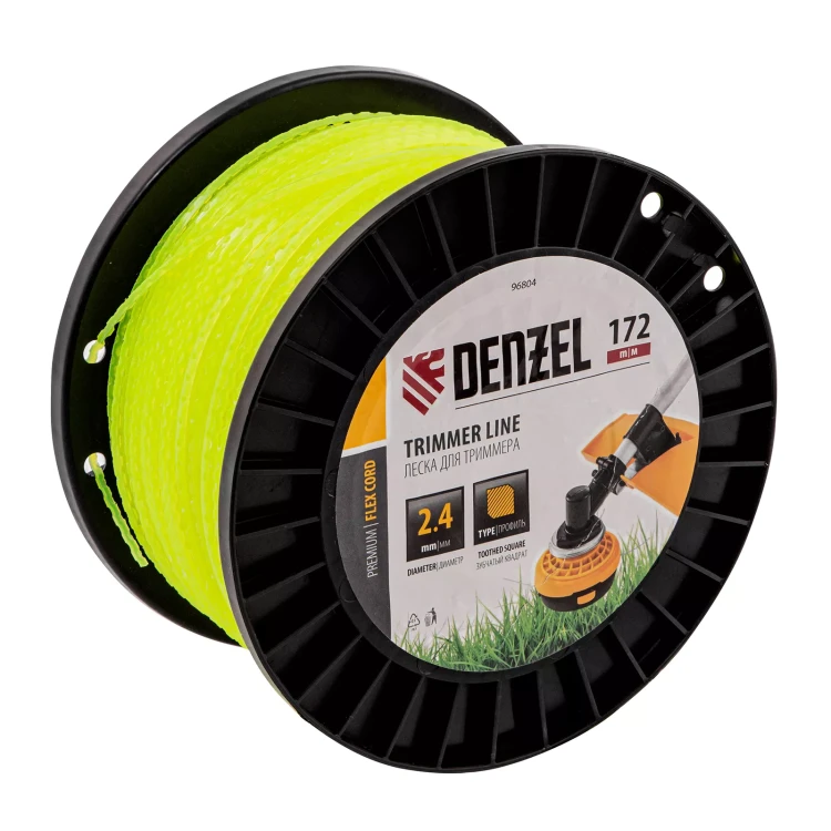 Леска для триммера зубчатый квадрат, 2,4мм х 172м, на DIN катушке FLEX CORD// Denzel 96804 купить в Сургуте