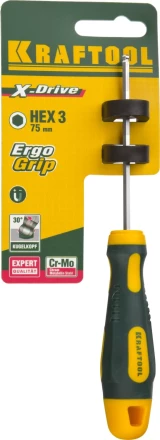Отвертка KRAFTOOL, Cr-Mo-V сталь, двухкомпонентная противоскользящая рукоятка, HEX, №3x75мм 250075-3-075 купить в Сургуте