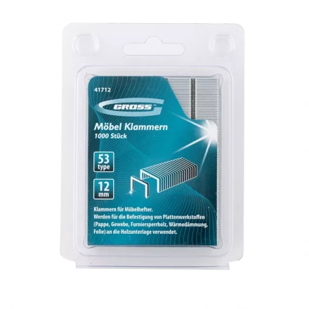 Скобы 12 мм для мебельного степлера усиленные тип 53 1000 шт GROSS 41712 купить в Сургуте