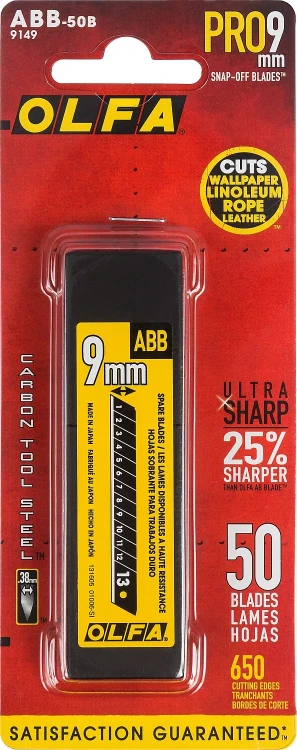 Лезвия OLFA сегментированные BLACK MAX, 9х80х0,38мм, 13 сегментов, 50шт OL-ABB-50B купить в Сургуте