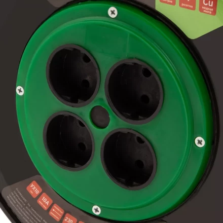 Удлинитель силовой 50 м Сибртех 95855, 10А, тип УХ10, ПВС, на кабельной катушке, 4 розетки без заземления купить в Сургуте