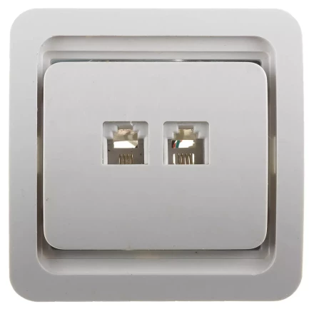 Розетка СВЕТОЗАР &quot;ГАММА&quot; телефонная двойная, цвет белый SV-54118-W купить в Сургуте