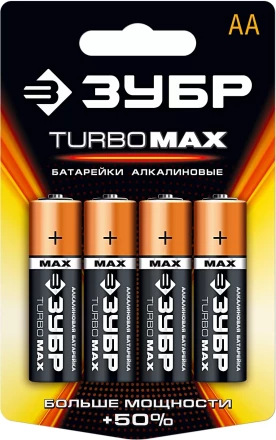 Батарейка ЗУБР &quot;TURBO MAX&quot; щелочная (алкалиновая), тип AA, 1,5В, 4шт на карточке 59206-4C купить в Сургуте