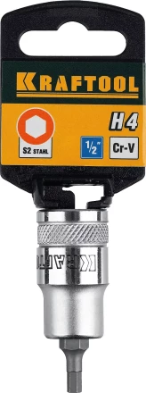 Торцовая бита-головка KRAFTOOL &quot;INDUSTRIE QUALITAT&quot;, материал S2, HEX, сатинированная, 1/2&quot;, H4 27908-04_z01 купить в Сургуте