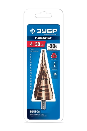 ЗУБР КОБАЛЬТ 4-39мм, 14 ступеней, винтовая проточка, сверло ступенчатое, серия Профессионал(29674-4-39-14) купить в Сургуте