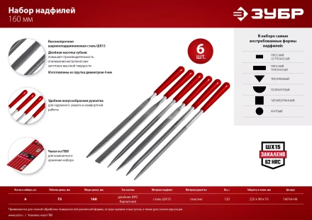 ЗУБР 6 шт, 160 мм, в чехле, с ручками набор надфилей (16016-H6) купить в Сургуте