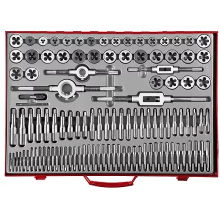 Набор ЗУБР &quot;ЭКСПЕРТ&quot; с метал.реж. инстр.,метчики однопроход. для глух. и сквоз. отв.,плашки,оснаст.-в мет. бокс 110пред. 28119-H110 купить в Сургуте