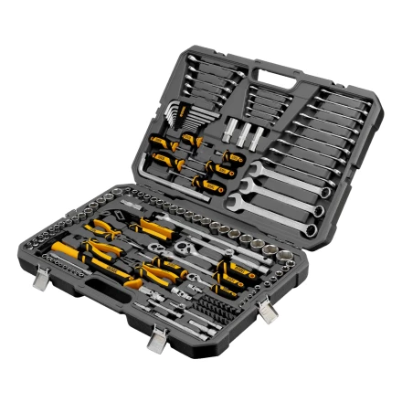 Набор инструментов, 1/2&quot;, 1/4&quot;, 3/8&quot;, CrV, S2, пластиковый кейс, 144 предмета// Denzel 15805 купить в Сургуте